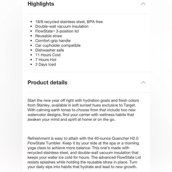 Stanley Tumbler 40oz Stainless Steel H2.0 FlowState Quencher Watercolor Dusk - Picture 8 of 12